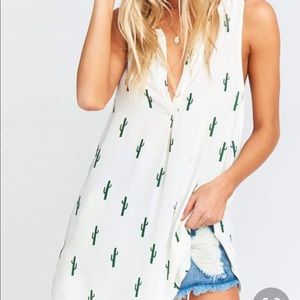 Show Me Your MuMu White and Green Cactus Tank Top